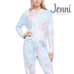 JENNNI‎ Women's Lace Up Hoodies Tops Printed Sweatshirt Long Sleeve Pullover